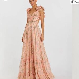 Mac Duggal Ruffle Tiered Floral Cut Out Chiffon Gown